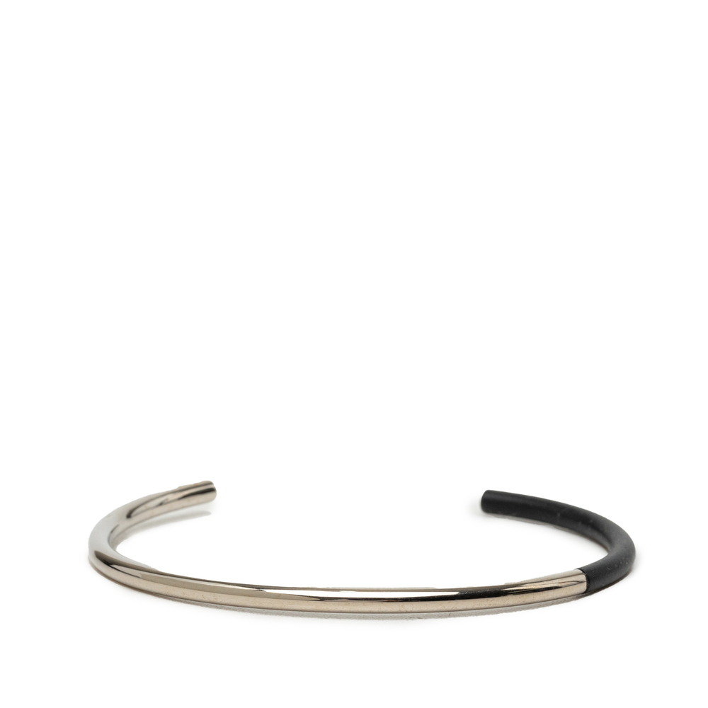 Pre-Loved Dior Palladium Plated and Leather Cuff Bracelet